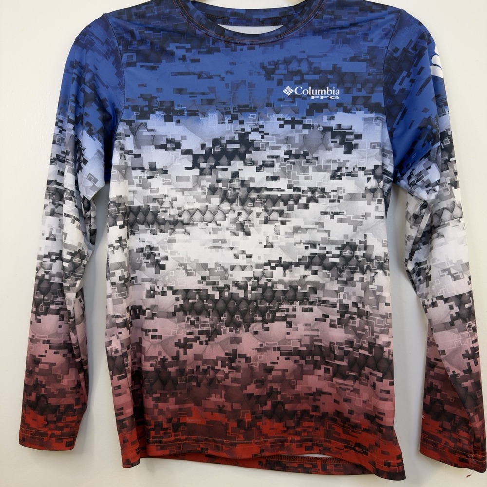 Columbia PFG Youth Boys Girls Long Sleeve Shirt Size Medium 10/12 Digital Print